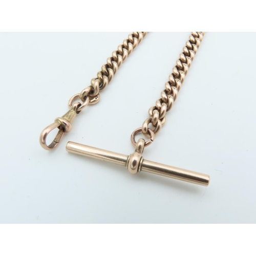 507 - Curb Link 9 Carat Yellow Gold Watch Chain with T-Bar