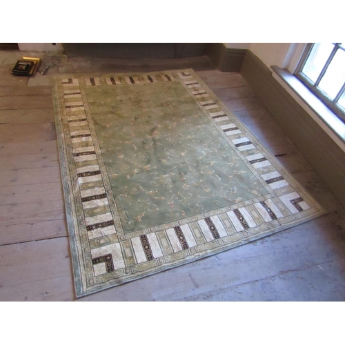 512 - Pale Green Ground Rug with Repeated Border Decoration Approximately 8ft Long x 5ft Wide