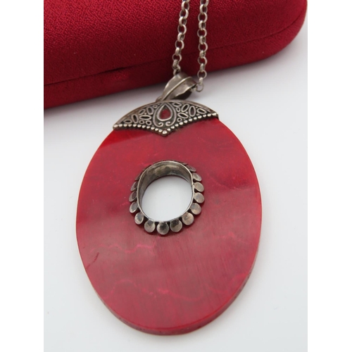 514 - Silver Mounted Oriental Jade Pendant Necklace on Silver Chain and Another Coral Mounted Ladies Neckl... 