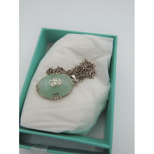 514 - Silver Mounted Oriental Jade Pendant Necklace on Silver Chain and Another Coral Mounted Ladies Neckl... 