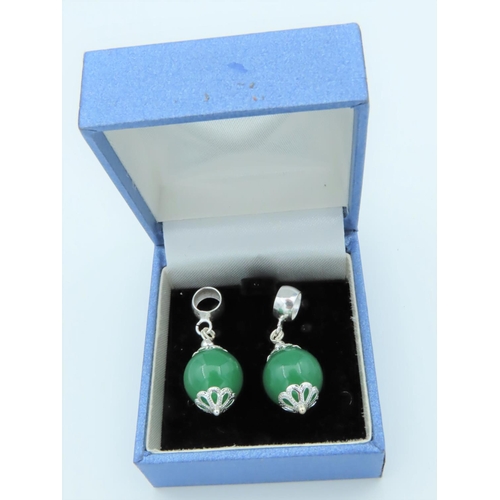 518 - Pair of Solid Silver Mounted Ladies Jade Set Drop Earrings