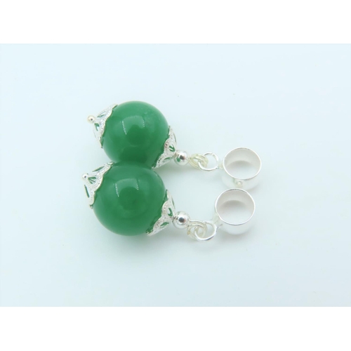 518 - Pair of Solid Silver Mounted Ladies Jade Set Drop Earrings