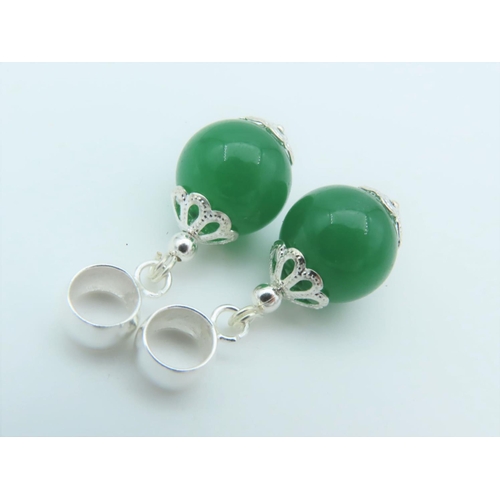 518 - Pair of Solid Silver Mounted Ladies Jade Set Drop Earrings