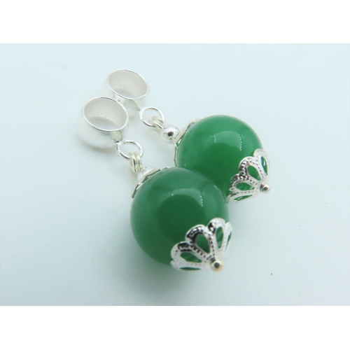 518 - Pair of Solid Silver Mounted Ladies Jade Set Drop Earrings