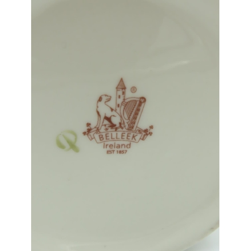 519 - Belleek Brown Mark Jar with Cover Shamrock Motifs Good Original Condition Approximately 6 Inches Hig... 