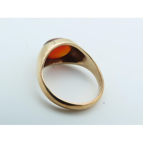 524 - Vintage Cabochon Cut Oval Centre Stone Ring on 9 Carat Gold Attractive Colour Ring Size P