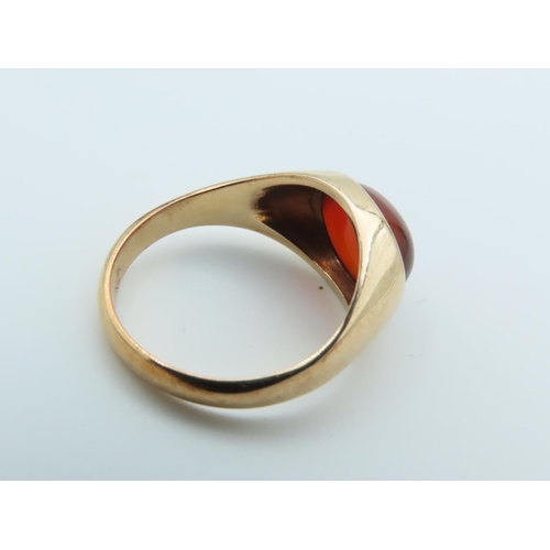 524 - Vintage Cabochon Cut Oval Centre Stone Ring on 9 Carat Gold Attractive Colour Ring Size P