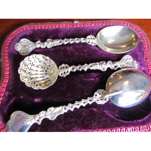 542 - Three Antique Commemorative Solid Silver Spoons Finely Chased and Detailed Each Approximately 9 Inch... 