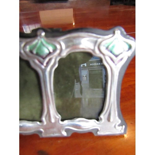 543 - Solid Silver Enamel Decorated Liberty Twin Photograph Frame Approximately 6 Inches Wide