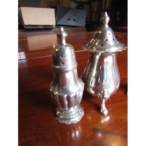 544 - Three Solid Silver Salt and Peppers Two of Pedestal Form Hallmarked Tallest Approximately 4 Inches H... 