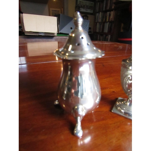 544 - Three Solid Silver Salt and Peppers Two of Pedestal Form Hallmarked Tallest Approximately 4 Inches H... 