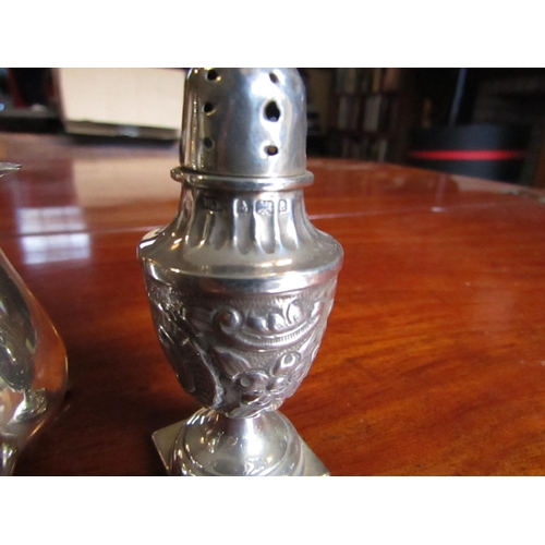 544 - Three Solid Silver Salt and Peppers Two of Pedestal Form Hallmarked Tallest Approximately 4 Inches H... 