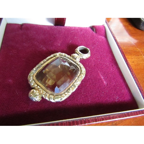 547 - 9 Carat Gold Mounted Citrine Fob Pendant Silver Form with Necklace Aperture Approximately 5cm High