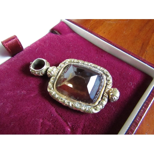 547 - 9 Carat Gold Mounted Citrine Fob Pendant Silver Form with Necklace Aperture Approximately 5cm High