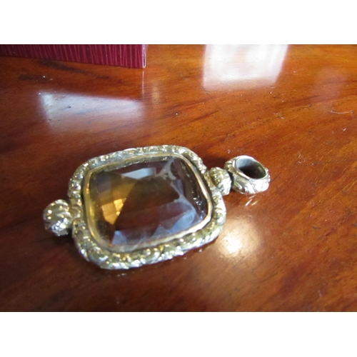 547 - 9 Carat Gold Mounted Citrine Fob Pendant Silver Form with Necklace Aperture Approximately 5cm High