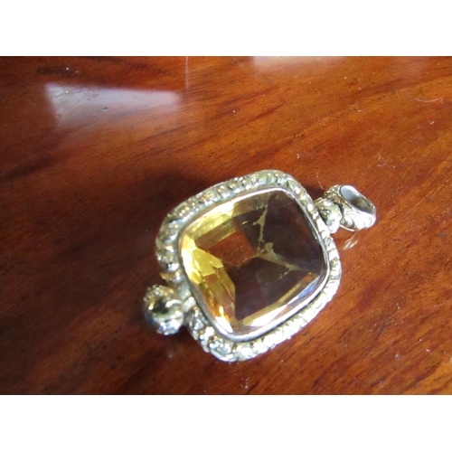 547 - 9 Carat Gold Mounted Citrine Fob Pendant Silver Form with Necklace Aperture Approximately 5cm High