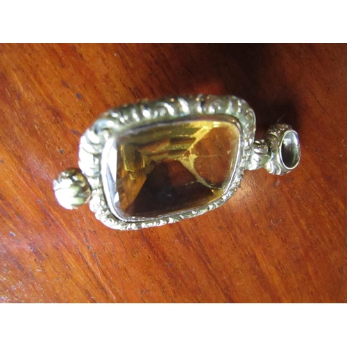 547 - 9 Carat Gold Mounted Citrine Fob Pendant Silver Form with Necklace Aperture Approximately 5cm High