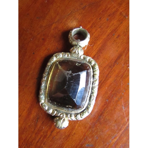 547 - 9 Carat Gold Mounted Citrine Fob Pendant Silver Form with Necklace Aperture Approximately 5cm High