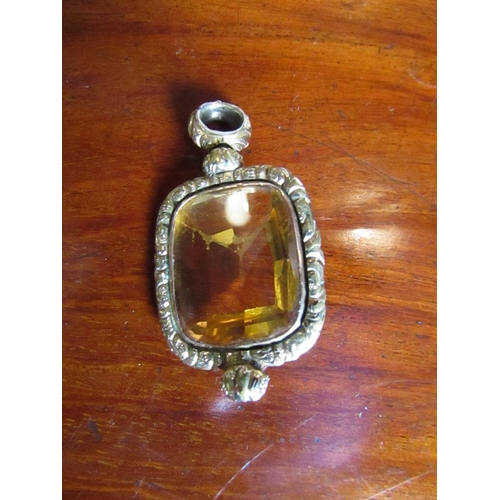 547 - 9 Carat Gold Mounted Citrine Fob Pendant Silver Form with Necklace Aperture Approximately 5cm High