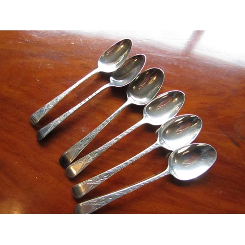 548 - Set of Six Antique Bright Cut Solid Silver Teaspoons