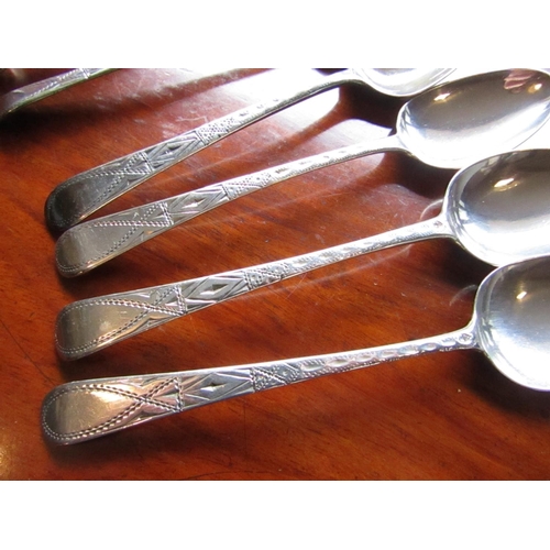 548 - Set of Six Antique Bright Cut Solid Silver Teaspoons