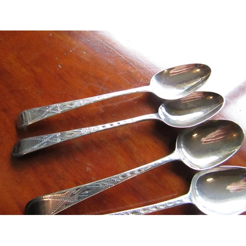 548 - Set of Six Antique Bright Cut Solid Silver Teaspoons