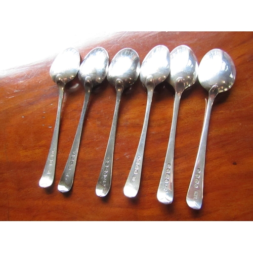 548 - Set of Six Antique Bright Cut Solid Silver Teaspoons