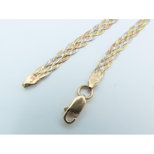 553 - Three Coloured 9 Carat Gold Woven Form Necklace Length 41cm Approximately