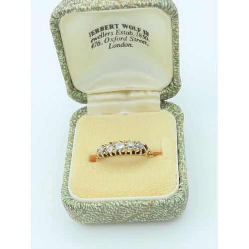 555 - Edwardian 18 Carat Yellow Gold Ladies 5 Stone Diamond Ring Old Cut Size J and a Half