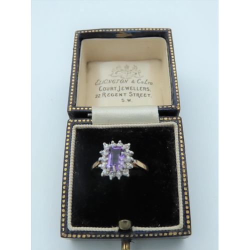 557 - Amethyst and Diamond Cluster Ring Mounted on 9 Carat Gold Band Ring Size N