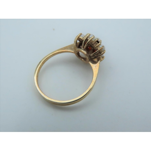 559 - Garnet and Pearl Set Ladies Ring Mounted on 9 Carat Gold Hallmarked London 1988 Ring Size L