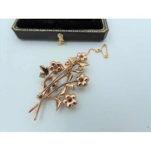 563 - Garnet and Pearl Spray Motif Brooch Mounted on 9 Carat Yellow Gold Hallmarked London 1993