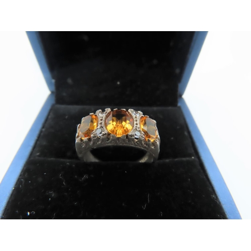 564 - Citrine Set Ladies Ring Mounted on Silver Ring Size Q and a Half