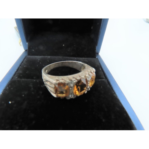 564 - Citrine Set Ladies Ring Mounted on Silver Ring Size Q and a Half