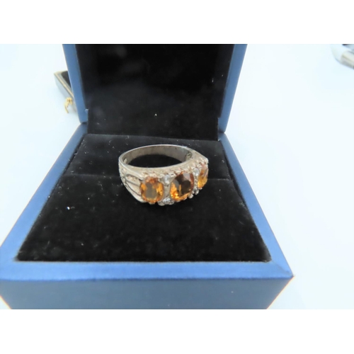 564 - Citrine Set Ladies Ring Mounted on Silver Ring Size Q and a Half