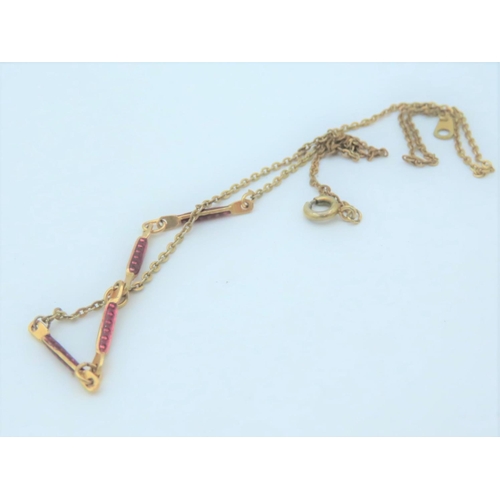 567 - 9 Carat Gold Ladies Necklace with Ruby Set Panels