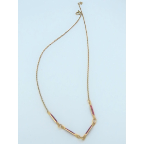 567 - 9 Carat Gold Ladies Necklace with Ruby Set Panels