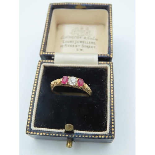 569 - Edwardian Ruby and Diamond Three Stone Ring Mounted on 18 Carat Yellow Gold Please Note: Band Cut fo... 