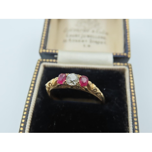 569 - Edwardian Ruby and Diamond Three Stone Ring Mounted on 18 Carat Yellow Gold Please Note: Band Cut fo... 