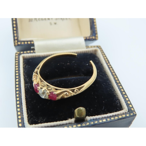 569 - Edwardian Ruby and Diamond Three Stone Ring Mounted on 18 Carat Yellow Gold Please Note: Band Cut fo... 