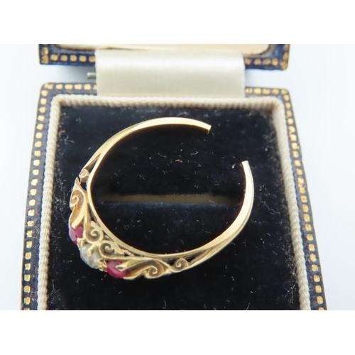 569 - Edwardian Ruby and Diamond Three Stone Ring Mounted on 18 Carat Yellow Gold Please Note: Band Cut fo... 