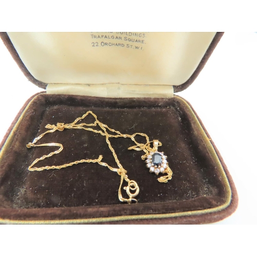 572 - Sapphire and Diamond 9 Carat Gold Ladies Pendant Necklace Set on 9 Carat Gold Chain