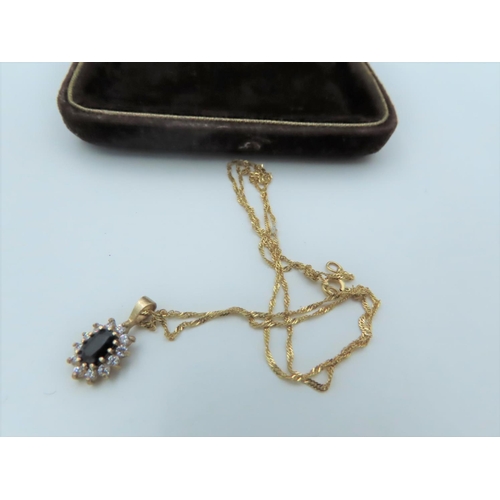 572 - Sapphire and Diamond 9 Carat Gold Ladies Pendant Necklace Set on 9 Carat Gold Chain