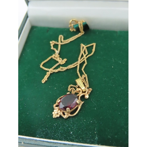 574 - Garnet Set Ladies Pendant Necklace Mounted on 9 Carat Gold Set on 9 Carat Gold Chain