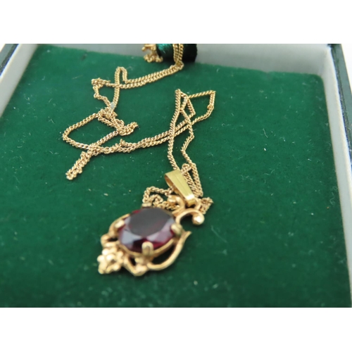 574 - Garnet Set Ladies Pendant Necklace Mounted on 9 Carat Gold Set on 9 Carat Gold Chain