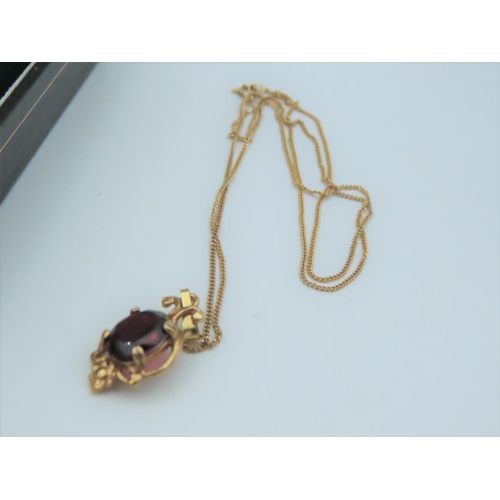 574 - Garnet Set Ladies Pendant Necklace Mounted on 9 Carat Gold Set on 9 Carat Gold Chain