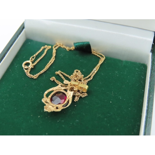 574 - Garnet Set Ladies Pendant Necklace Mounted on 9 Carat Gold Set on 9 Carat Gold Chain