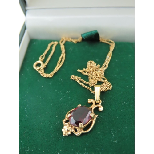 574 - Garnet Set Ladies Pendant Necklace Mounted on 9 Carat Gold Set on 9 Carat Gold Chain