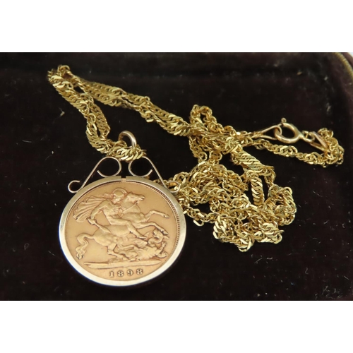 576 - Half Sovereign Gold Coin Dated 1988 on Mounted in 9 Carat Gold with Gold Necklace