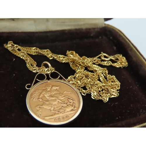 576 - Half Sovereign Gold Coin Dated 1988 on Mounted in 9 Carat Gold with Gold Necklace